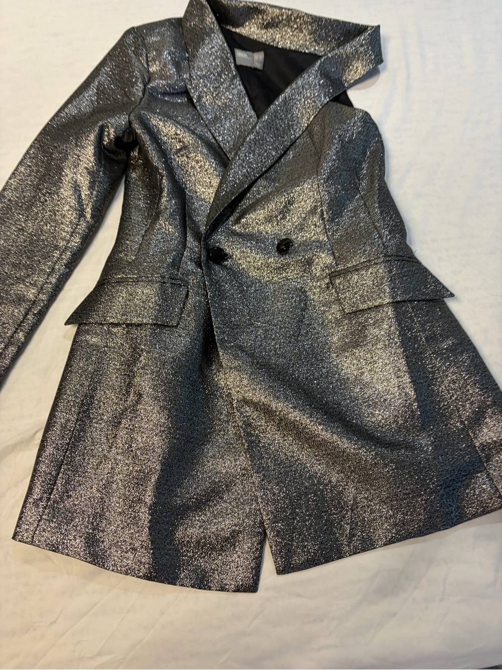 Metallic Silver Women's Double-Breasted Blazer Coat